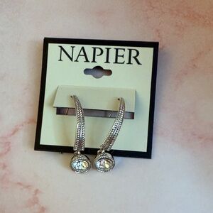 Napier Silver Hoop Earrings with Crystal Drops